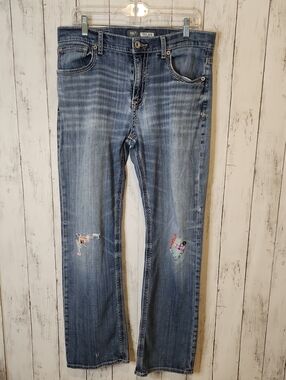 Upcycled BKE Tyler Bootcut Jeans | Size 33R | Patchwork Boho Denim | Buckle